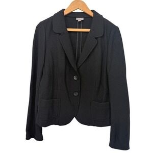 J Jill Blazer Black Wool Blend Two Button Patch Pockets Elevated Jacket Size SM